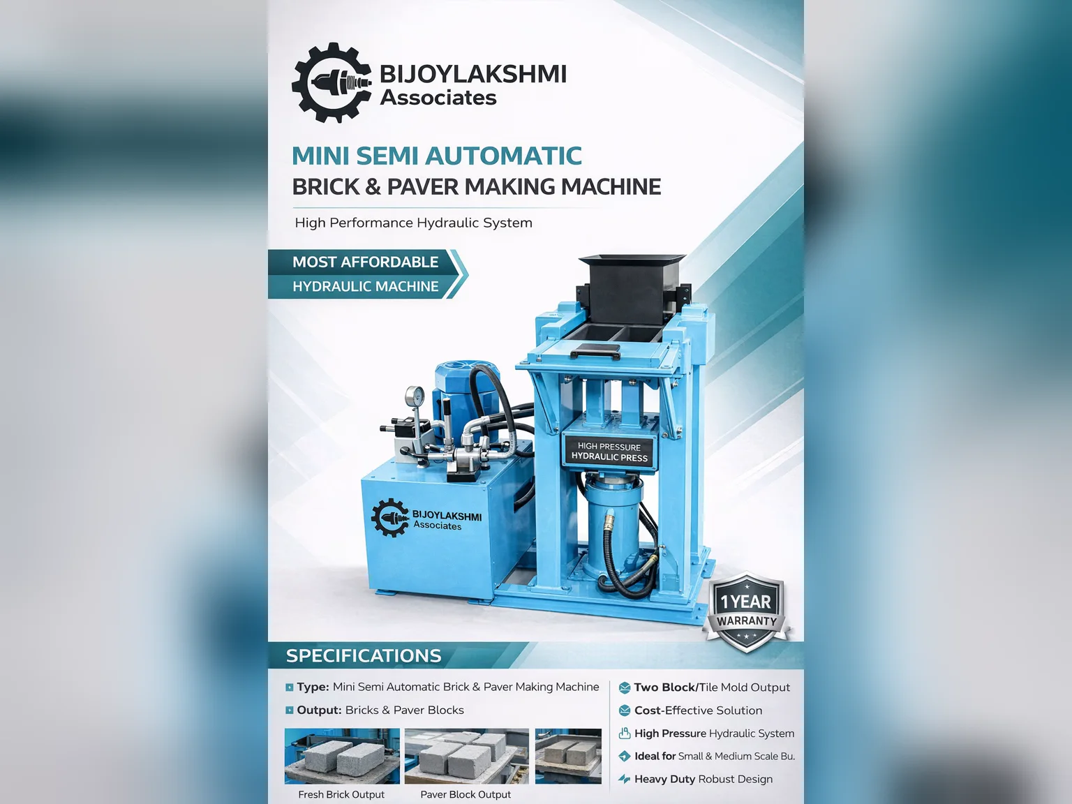 Mini semi-automatic brick and paver making machine